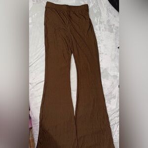 Brown Ribbed Flare Pants